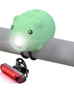 Schattige fietslichtset met varkentje, toeter en achterlicht, oplaadbaar via USB-C