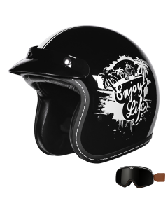 Retro 3/4 open-face motorhelm met bril voor weg- en cruiserrijden